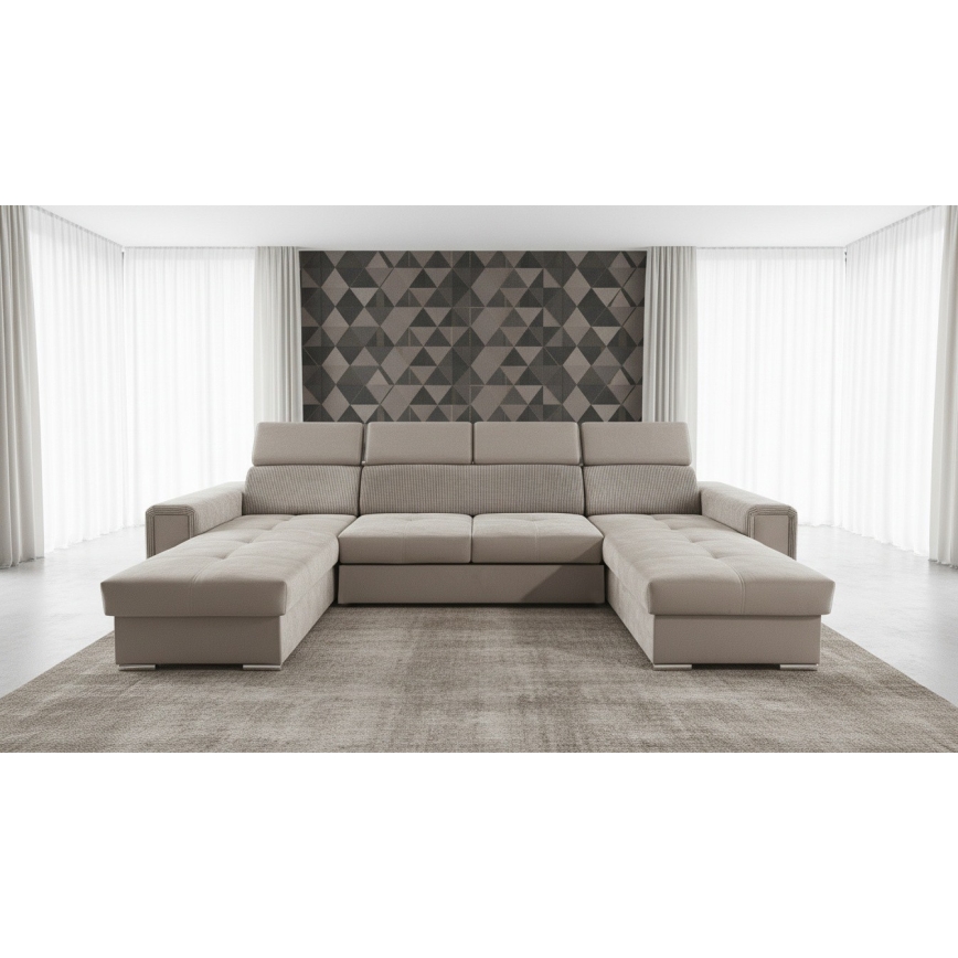 Canapé d'angle convertible en U à angle réversible avec coffre de rangement SALVADA beige