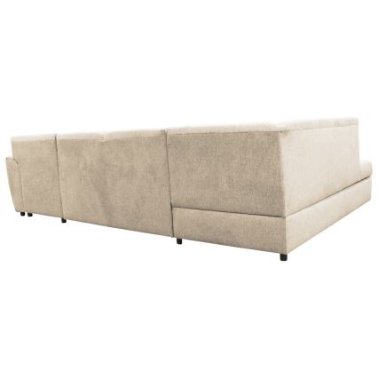 Canapé d'angle convertible en U avec coffre de rangement SERPA, version gauche, beige