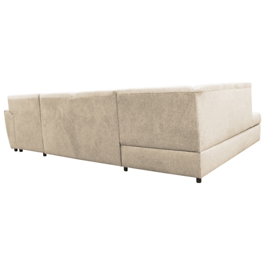 Canapé d'angle convertible en U avec coffre de rangement SERPA, version gauche, beige