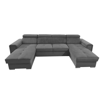 Canapé d'angle convertible en U avec rangement universel SALVADA gris foncé