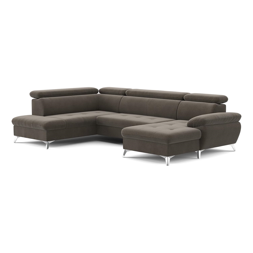 Canapé d'angle convertible en U CATANIA avec rangement, version gauche, couleur marron