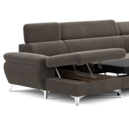 Canapé d'angle convertible en U CATANIA avec rangement, version droite, couleur marron