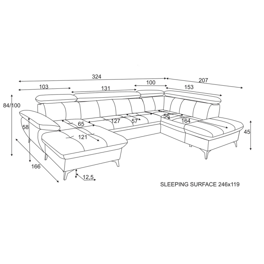 Canapé d'angle convertible en U CATANIA avec rangement, version droite, beige