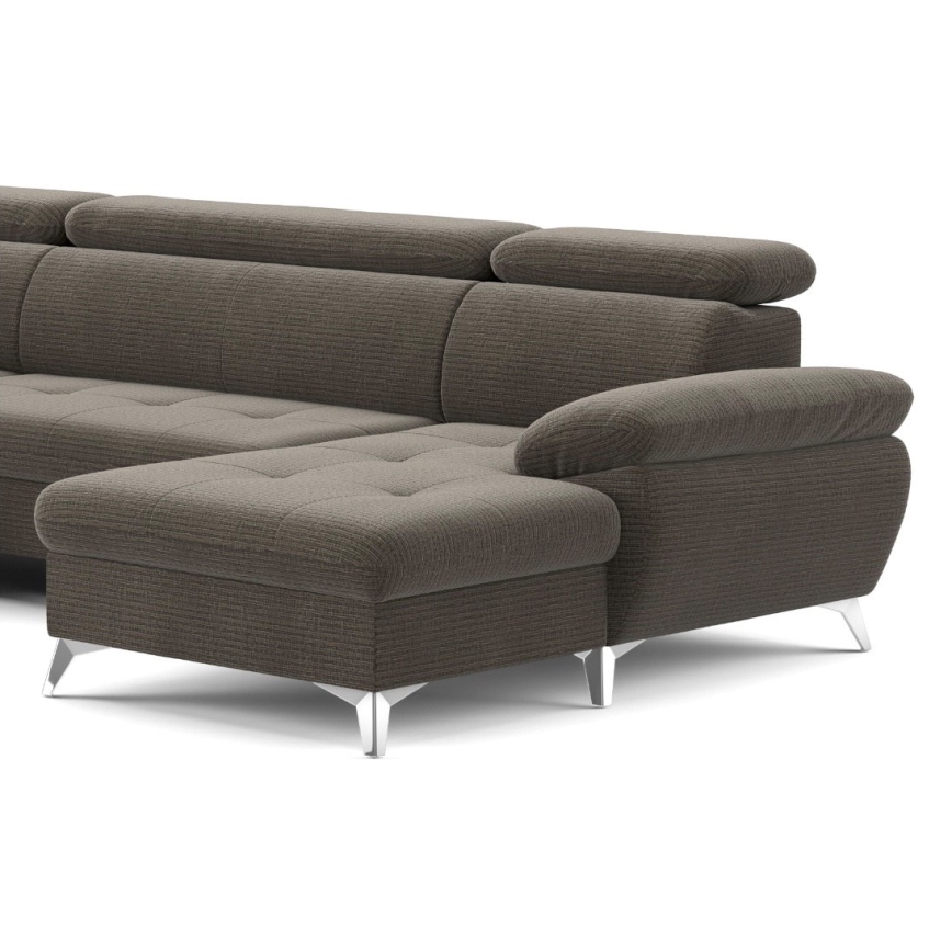 Canapé d'angle convertible en U CATANIA avec rangement, version gauche, couleur marron
