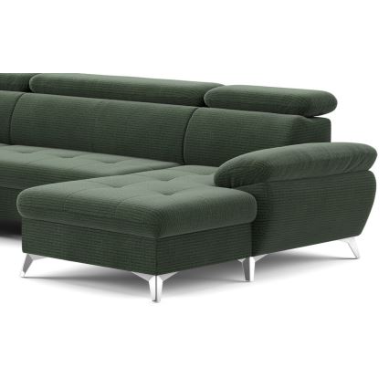 Canapé d'angle convertible en U CATANIA avec rangement, version gauche, vert