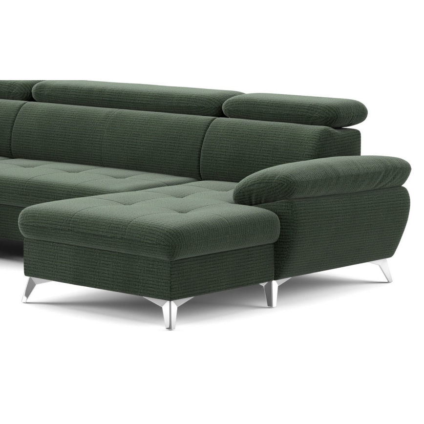 Canapé d'angle convertible en U CATANIA avec rangement, version gauche, vert