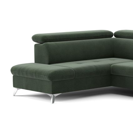 Canapé d'angle convertible en U CATANIA avec rangement, version gauche, vert