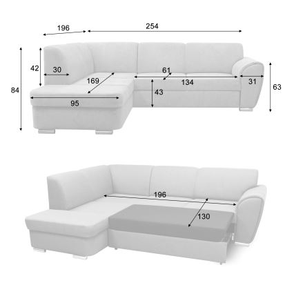 Canapé d'angle convertible en U SERPA avec rangement, version droite, beige