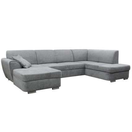 Canapé d'angle convertible en U SERPA, version droite, gris, avec coffre de rangement