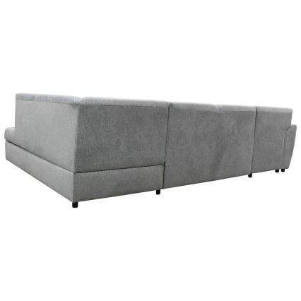 Canapé d'angle convertible en U SERPA, version droite, gris, avec coffre de rangement