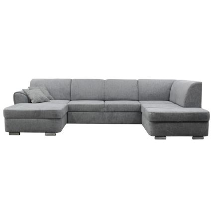 Canapé d'angle convertible en U SERPA, version droite, gris, avec coffre de rangement