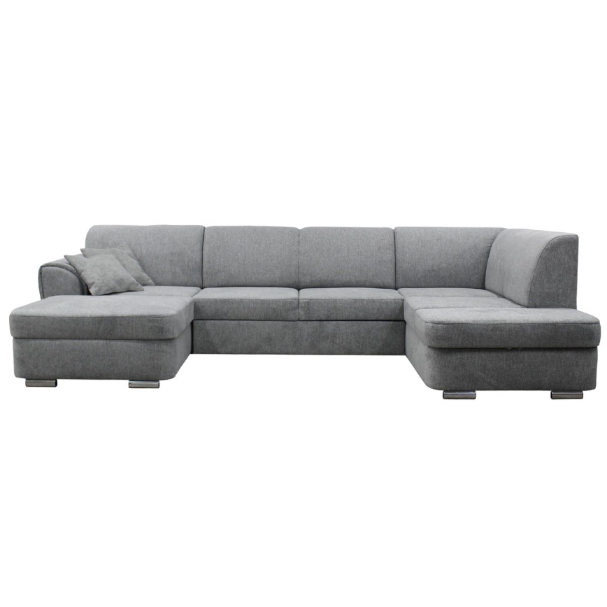 Canapé d'angle convertible en U SERPA, version droite, gris, avec coffre de rangement