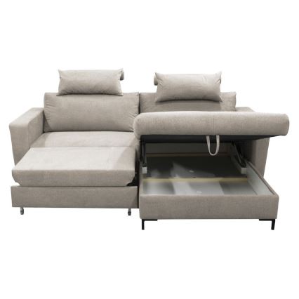 Canapé d'angle convertible HORTA en L avec coffre de rangement, côté droit, gris