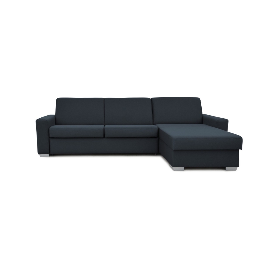 Canapé d'angle convertible en L LEKA droit bleu avec rangement, idéal pour un couchage quotidien