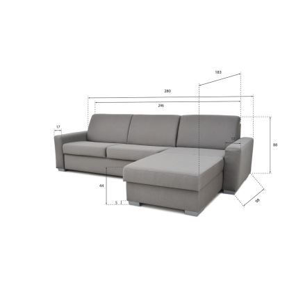 Canapé d'angle convertible pour couchage quotidien avec rangement en L LEKA droit gris