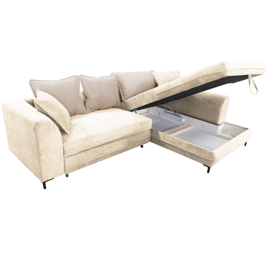 Canapé d'angle convertible avec coffre de rangement LAGOA, angle droit, beige/marron