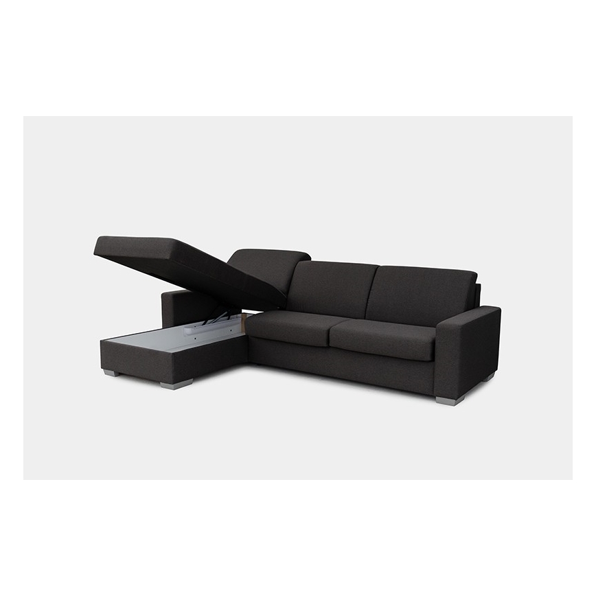 Canapé d'angle convertible en L LEKA gauche marron avec espace de rangement, idéal pour un couchage quotidien