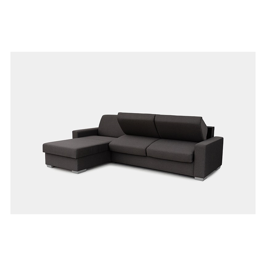 Canapé d'angle convertible en L LEKA gauche marron avec espace de rangement, idéal pour un couchage quotidien