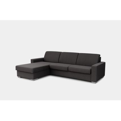 Canapé d'angle convertible en L LEKA gauche marron avec espace de rangement, idéal pour un couchage quotidien