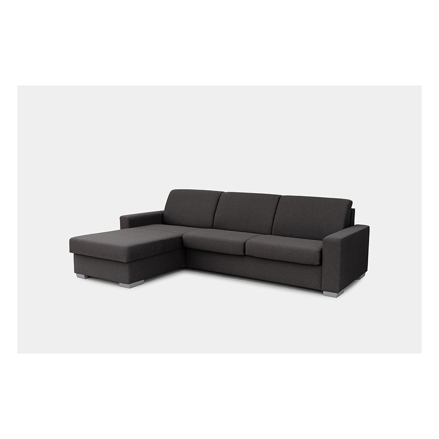 Canapé d'angle convertible en L LEKA gauche marron avec espace de rangement, idéal pour un couchage quotidien