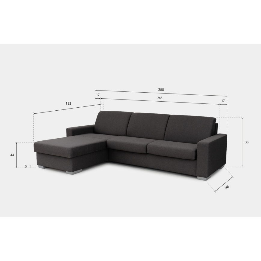 Canapé d'angle convertible en L LEKA gauche marron avec espace de rangement, idéal pour un couchage quotidien
