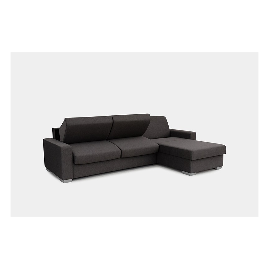 Canapé d'angle convertible en L LEKA droit marron avec rangement, idéal pour un couchage quotidien