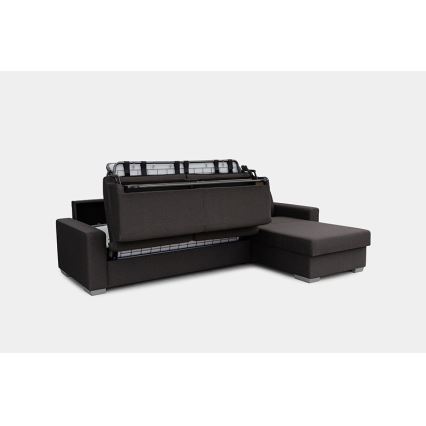 Canapé d'angle convertible en L LEKA droit marron avec rangement, idéal pour un couchage quotidien