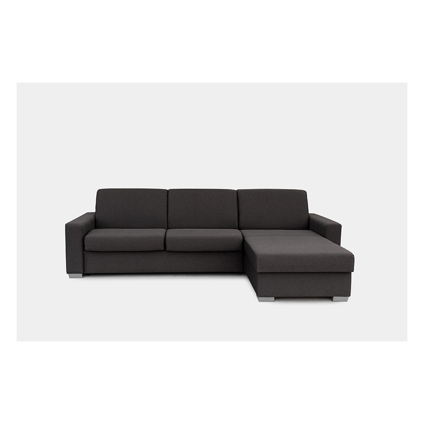Canapé d'angle convertible en L LEKA droit marron avec rangement, idéal pour un couchage quotidien