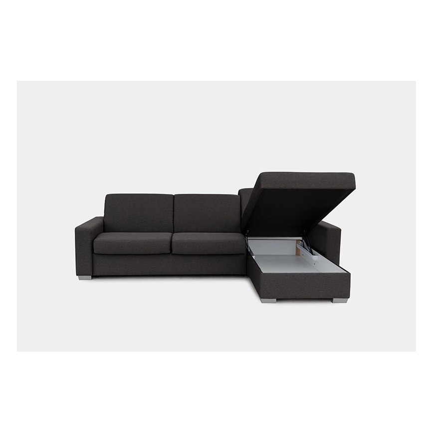 Canapé d'angle convertible en L LEKA droit marron avec rangement, idéal pour un couchage quotidien