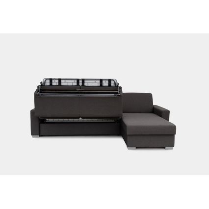 Canapé d'angle convertible en L LEKA droit marron avec rangement, idéal pour un couchage quotidien