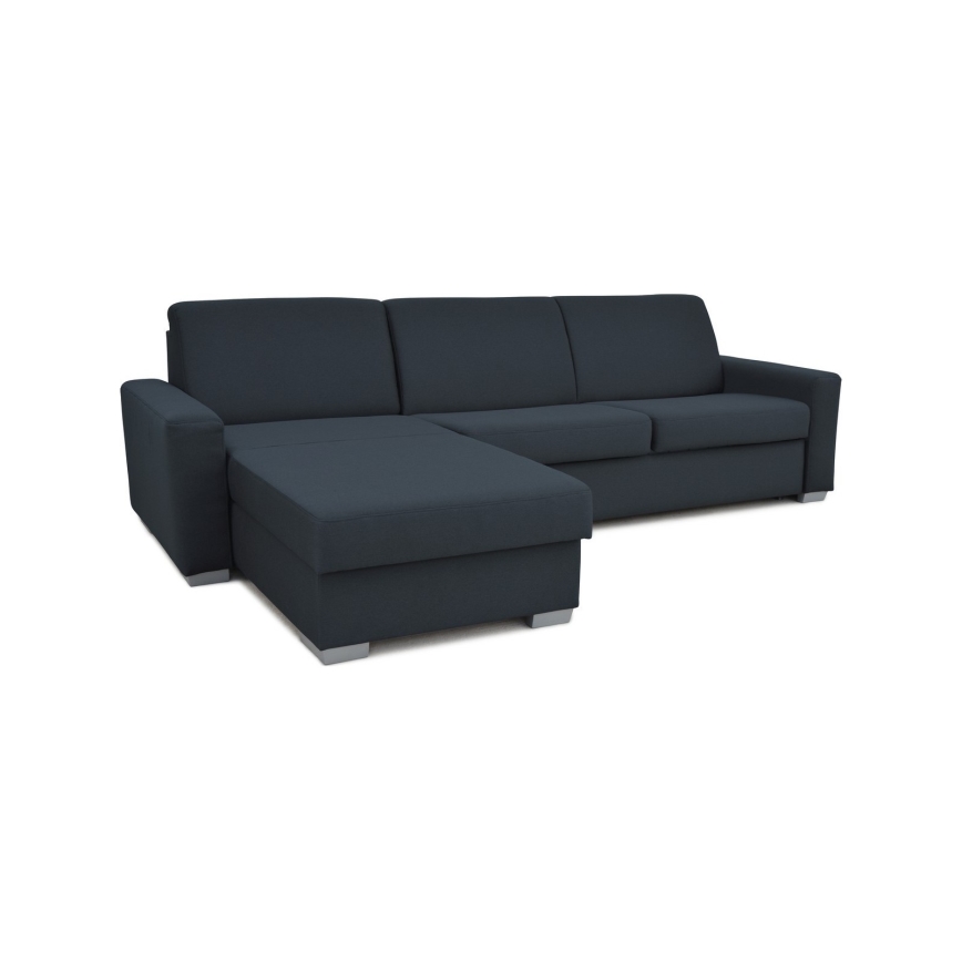 Canapé d'angle convertible en L LEKA gauche bleu avec rangement, idéal pour un couchage quotidien