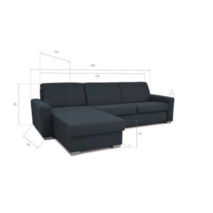 Canapé d'angle convertible en L LEKA gauche bleu avec rangement, idéal pour un couchage quotidien