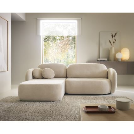 Canapé d'angle convertible OLBIA en L avec coffre de rangement, à gauche, beige