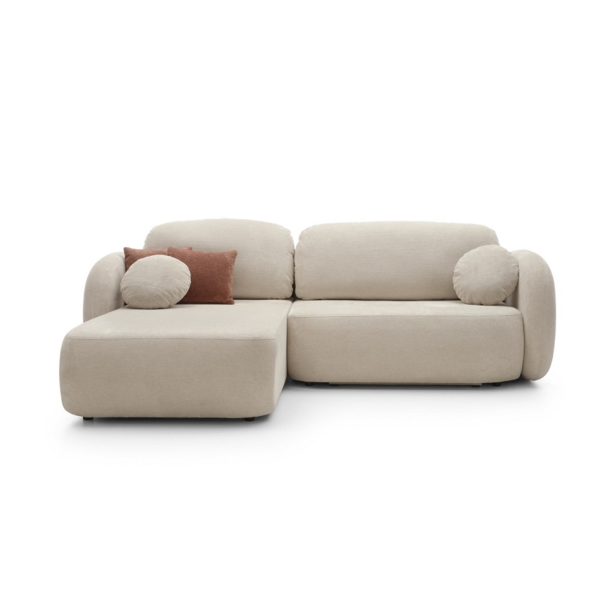 Canapé d'angle convertible OLBIA en L avec coffre de rangement, à gauche, beige