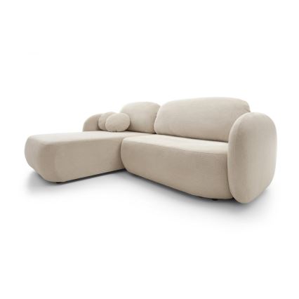 Canapé d'angle convertible OLBIA en L avec coffre de rangement, à gauche, beige
