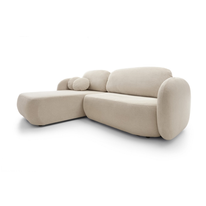 Canapé d'angle convertible OLBIA en L avec coffre de rangement, à gauche, beige
