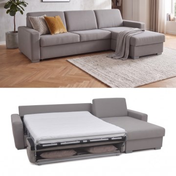 Canapé d'angle convertible pour couchage quotidien avec rangement en L LEKA droit gris