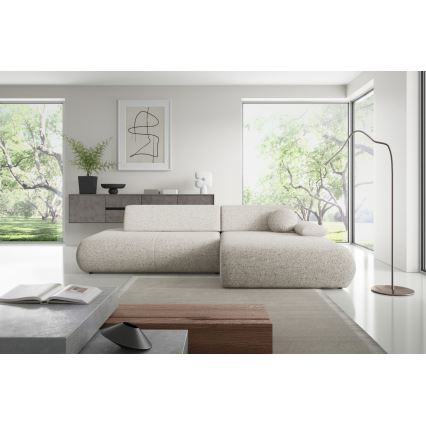 Canapé d'angle convertible avec rangement en L PRATO droit beige