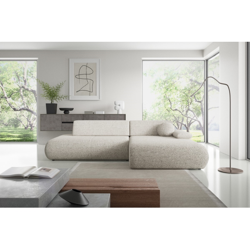 Canapé d'angle convertible avec rangement en L PRATO droit beige