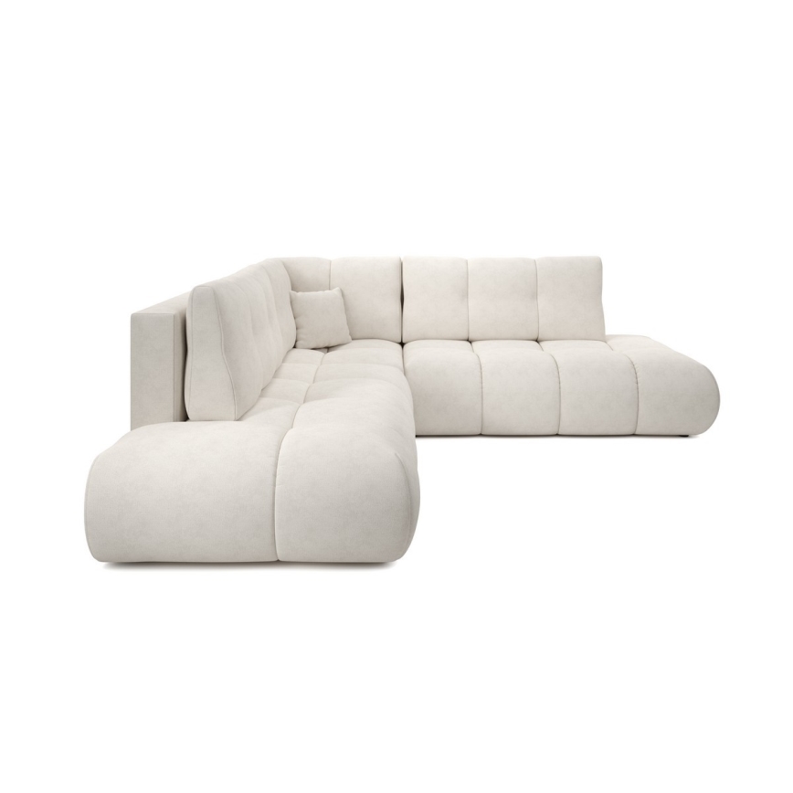 Canapé d'angle convertible ALMADA en L, revêtement tissu, avec coffre de rangement — configuration gauche, beige