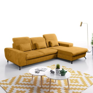 Canapé d'angle convertible rembourré ALTA en L avec coffre de rangement, version droite, jaune