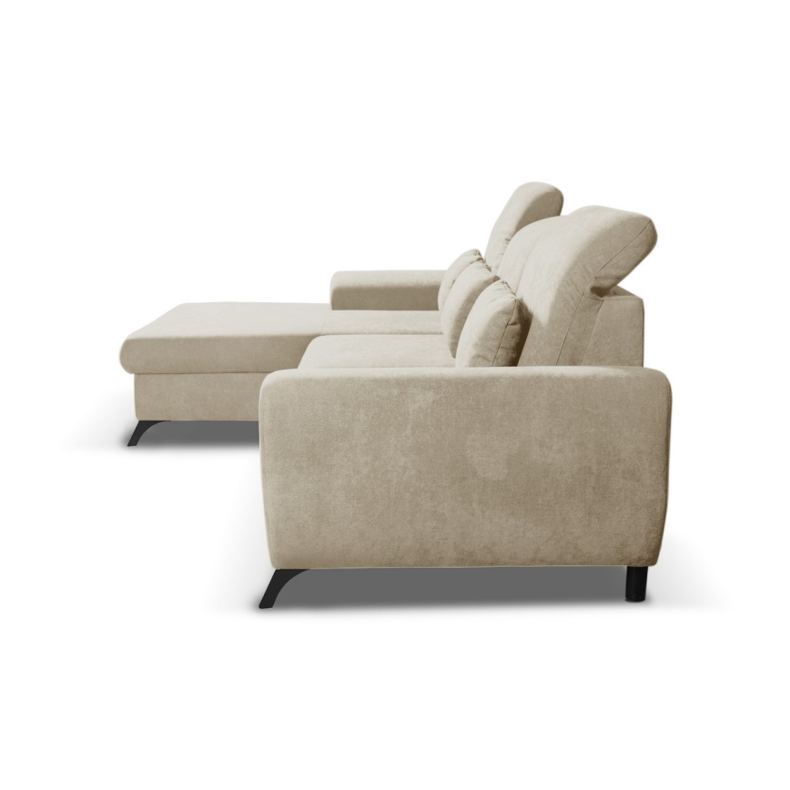 Canapé d'angle convertible rembourré ALTA en L, côté gauche, beige, avec coffre de rangement