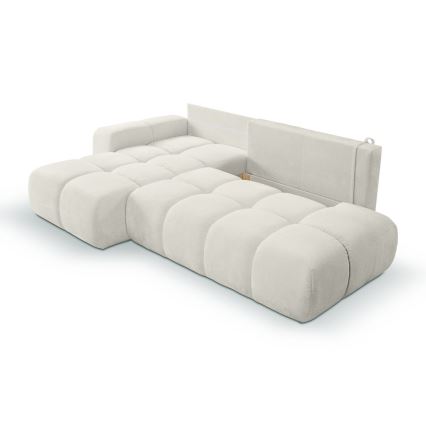 Canapé d'angle rembourré ALMADA convertible en L, version gauche, beige, avec coffre de rangement