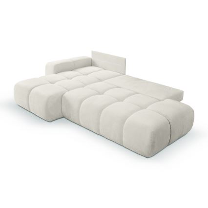 Canapé d'angle rembourré ALMADA convertible en L, version gauche, beige, avec coffre de rangement