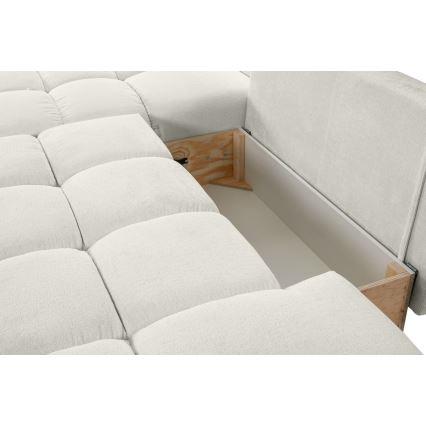 Canapé d'angle rembourré ALMADA convertible en L, version gauche, beige, avec coffre de rangement