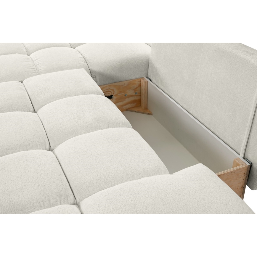 Canapé d'angle rembourré ALMADA convertible en L, version gauche, beige, avec coffre de rangement