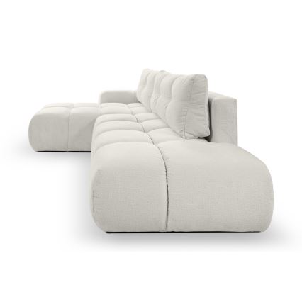Canapé d'angle rembourré ALMADA convertible en L, version gauche, beige, avec coffre de rangement