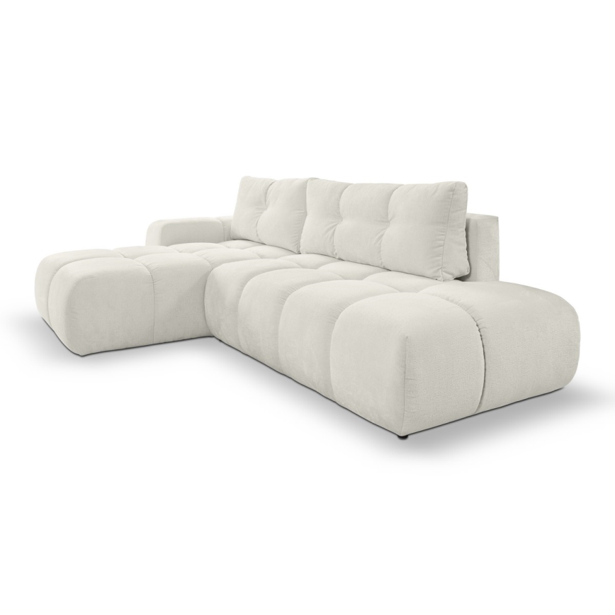 Canapé d'angle rembourré ALMADA convertible en L, version gauche, beige, avec coffre de rangement