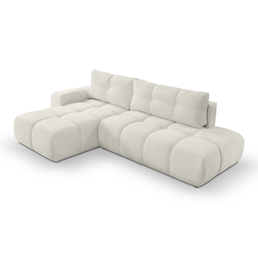 Canapé d'angle rembourré ALMADA convertible en L, version gauche, beige, avec coffre de rangement