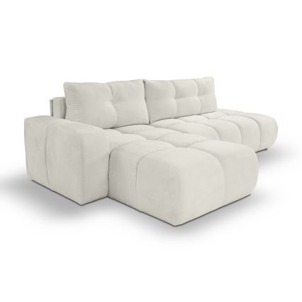 Canapé d'angle rembourré ALMADA convertible en L, version gauche, beige, avec coffre de rangement